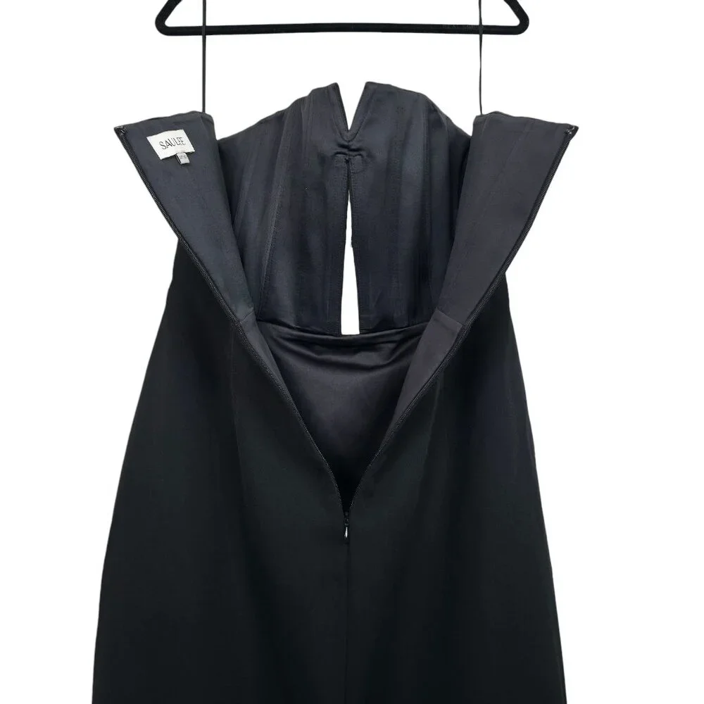 Sau Lee Imani Gown Black Tassel Strapless Keyhole Maxi Dress Size 10 - Picture 8 of 11